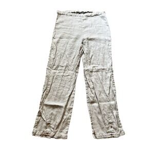 Sarah Pacini Women's Linen Wide Leg Italian Linen Beige Cropped Pants Medium